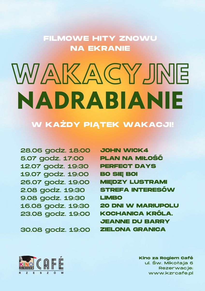Grafika promująca wydarzenie pn. "WAKACYJNE NADRABIANIE"
